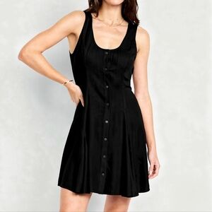 NWT Old Navy Black Lovely Summer Button Front Fit & Flare Dress Size M